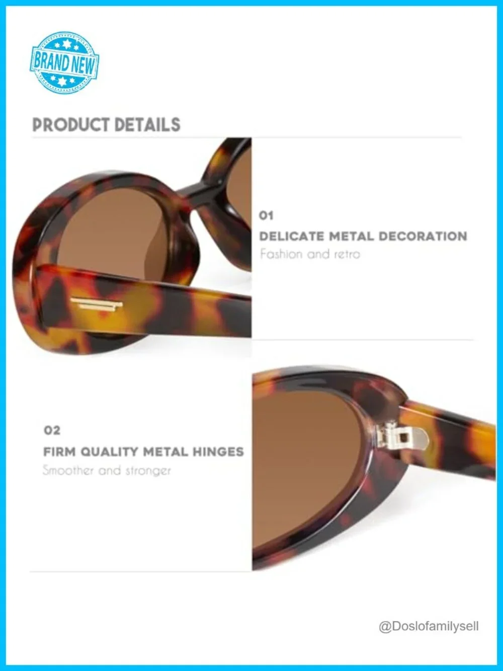 Retro Narrow Oval Small Frame Sunglasses with Metal Temple Decoration